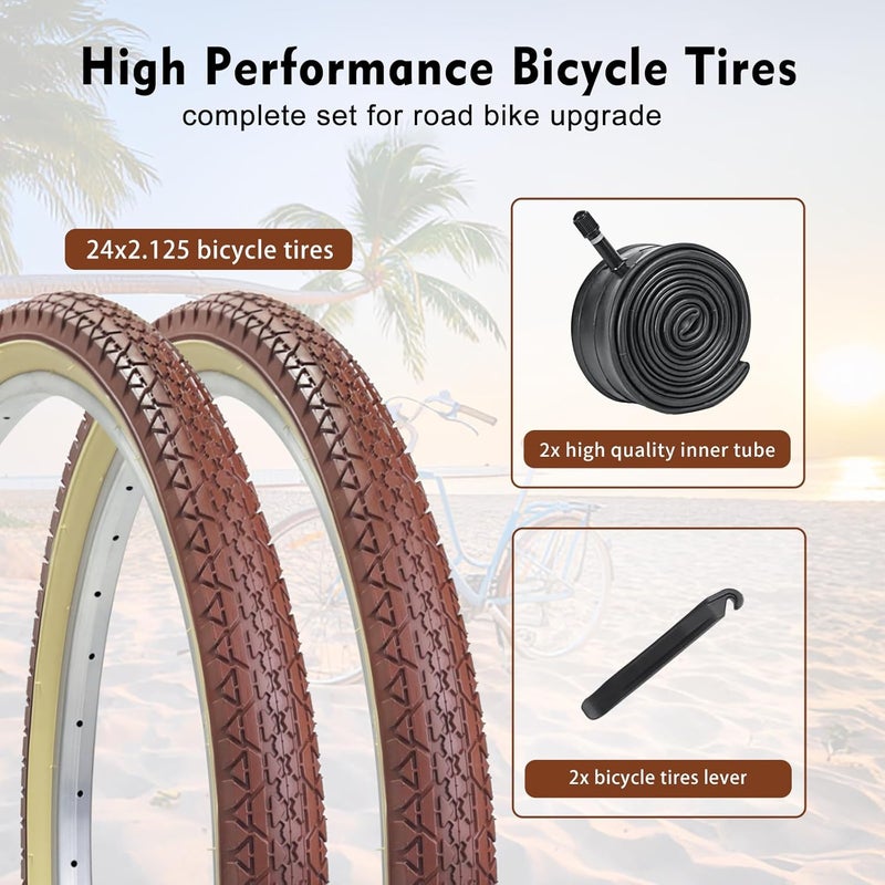 HUIOK 24x2.125 Bike Tire, 24 Inch Folding Beach Cruiser Bike Tires Replacement with Tubes and Levers - Image 4